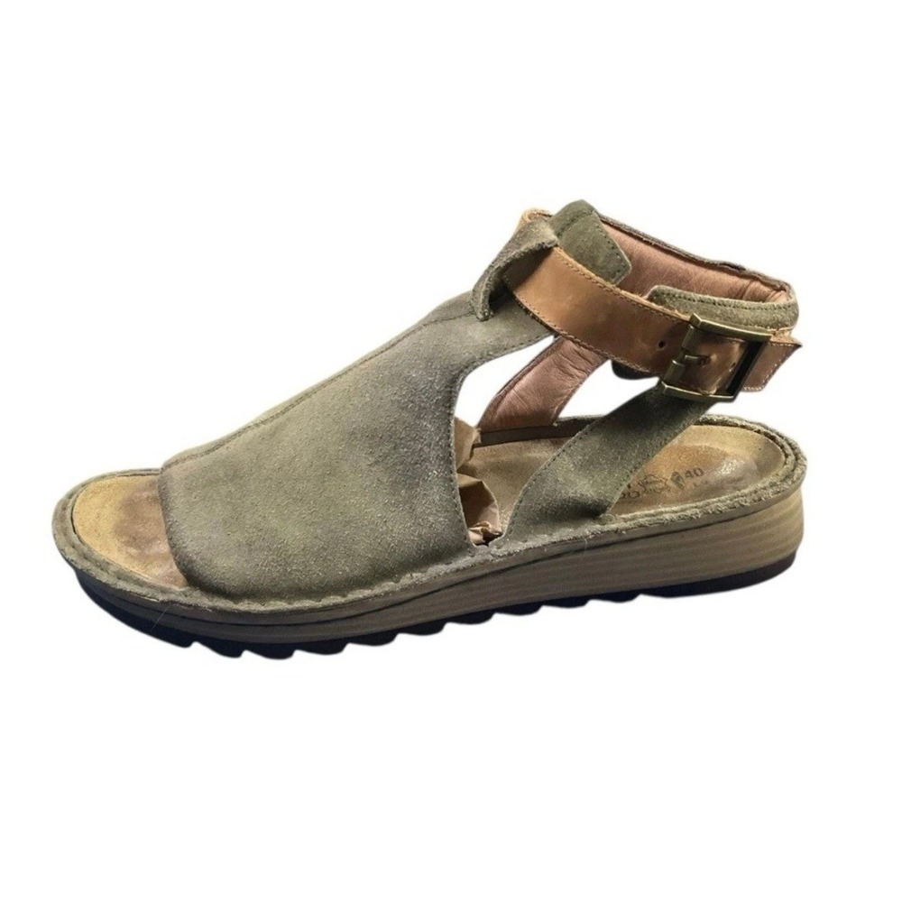 Naot Women Olive Green Suede Ankle Strap Wedge Sandals Size 40 Made in Israel - Picture 3 of 7
